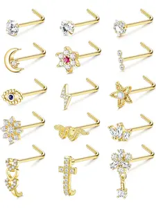 15 Pcs 20G Nose Stud Nose Ring for Women Men Steel Nose Studs Piercing L/Screw Shaped Nose Stud Snake Flower Silver Gold Nose Studs Nose Piercing Jewellery Nose Piercing Jewelry