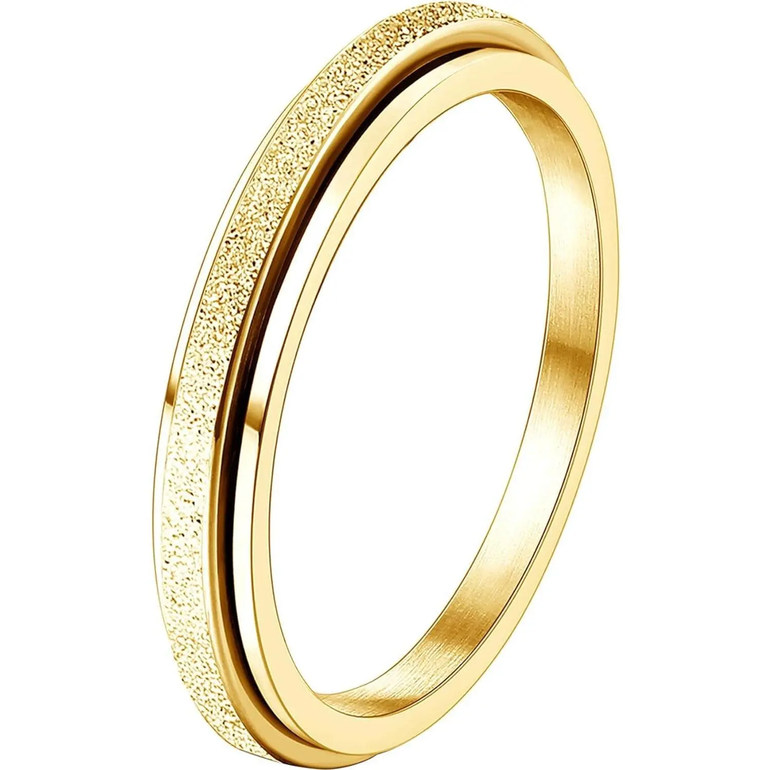 Trendy Fidget Rings for Women Men -2 4mm Titanium Steel Spinner Ring for Anxiety Stress Relief Glitter Sandblast Spinning Figit Anxiety Jewelry for Women Gifts, Promise Ring, Stackable Rings