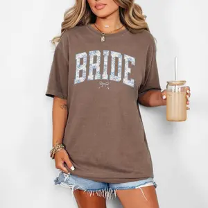 Comfort Colors Bride Blue Toile Shirt Blue Chinoiserie Bride TShirt Engagement Party Tee Floral Bride T-Shirt Cotton Fit Top Womenswear