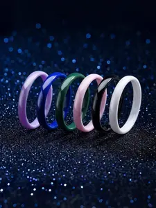 Minimalist 3mm Thin Wedding Band Ceramic Ring for Women, Stackable Colorful Rings in Black White Pink Green Aesthetic Jewelry Gift for Her, US Size 5-12