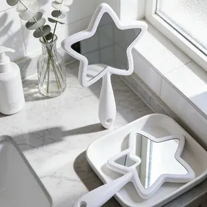 Electroplated Pentagon Handheld Mirror, Silver Color Dual Options, Shiny Surface, Portable Pocket Mirror, Home Decor, Christmas Gift