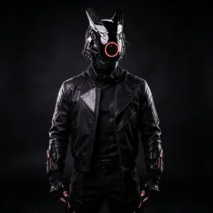 COSTRIBE Black Red LED Punk TPU Halloween Mask - Rechargeable Mecha Face Covering Accessory for Party, Festival Rave Events