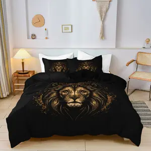 3pcs Majestic Lion Crown Pattern Digital Print Decorative Duvet Cover Set -(Includes 1 Duvet Cover And 2 Pillowcases, No Filler), Breathable And Soft, Polyester Fiber, Machine Washable, Suitable For All Seasons, Bedroom Bedding Set