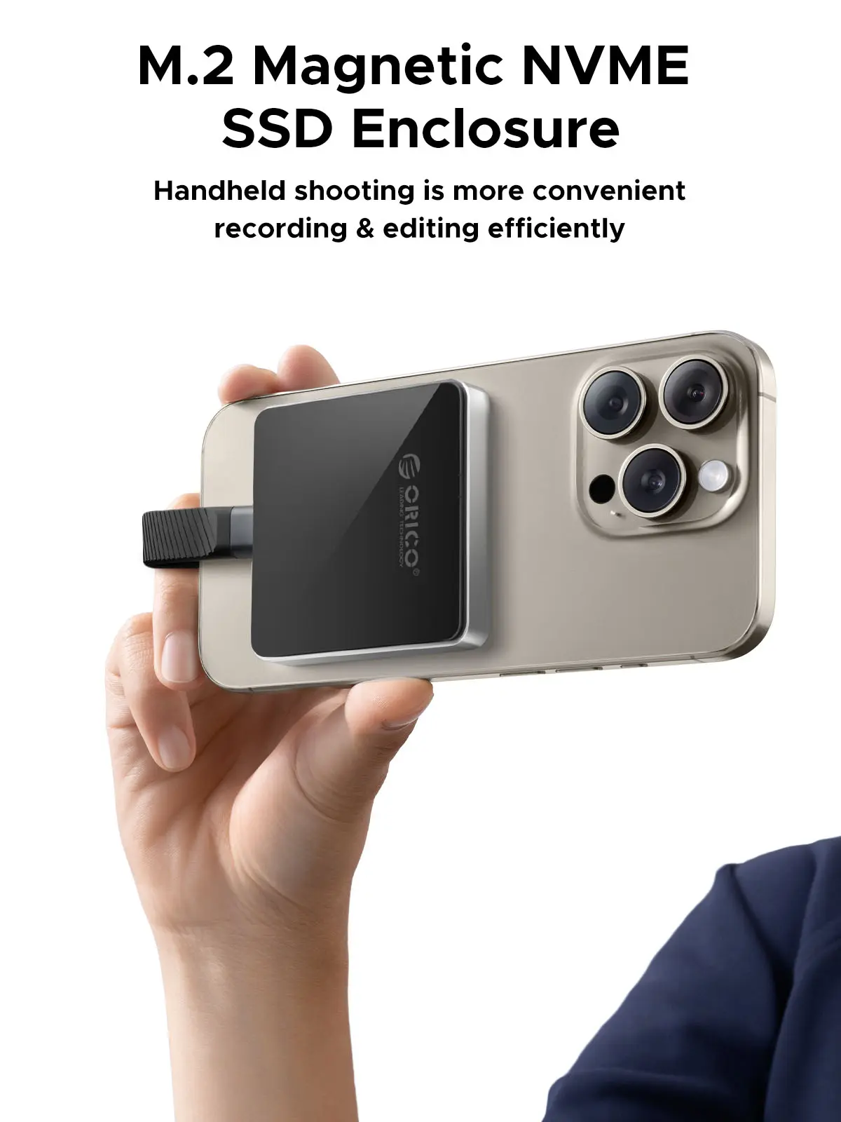 ORICO 10Gbps Magnetic M.2 NVMe SSD Enclosure 4K ProRes Recording Max 2TB for iPhone 17/16/15 Pro/Pro Max/Plus Support SSD Size 2230 B+M M-Key Diskless-AP30