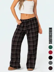 Women's Plaid Casual Sleepwear, Comfortable Loose Fit Elastic Waist Pants, Elegant Home Wear, All-Season Soft Fabric, Ladies Loungewear, Pajamas
