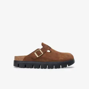 Birkenstock Boston Chunky Suede Leather Dark Tea Black