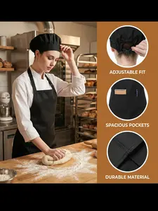 2-Piece Apron and Chef Hat Set, Adjustable with 2 Pockets, Unisex Bakery Kitchen Protective Gear, Server Barber Painter