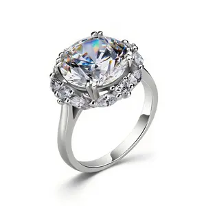 5.00Ct Silver Plated Dome Engagement Ring, Iced Out Geometric CZ Look Jewelry for Women Gift, Adjustable Stacking Rings
