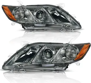 YITAMOTOR Projector Headlight Assembly Compatible with 2007-2009 Camry (4-Door Sedan) Exclude Hybird Chrome Housing Amber Reflector Smoke Lens Headlamps Replacement