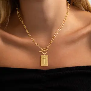 KOPERIN Charm Outdoorfun Cross Choker Necklace for Women-Back engraved with Jesus‘ blessing message Thick Chunky Paperclip Chain Jewelry，Cuban Link Chain Trendy Fashion Jewelry Gifts