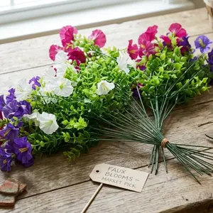 24 branch UV-Resistant Faux Morning Glory & Petunias – for Hanging Baskets & Front Door, No-Fade & All-Season, Easter Gift Ready for Home Stylists
