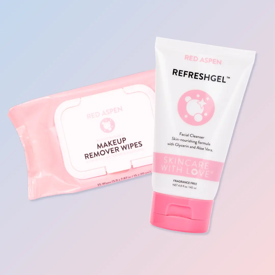 Red Aspen Double Cleanse Bundle with Micellar Makeup Wipes & Glycerin Aloe Gel Facial Cleanser