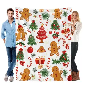 [Christmas Gift] Gingerbread Man pattern Christmas-themed blanket, 100% pure cotton, suitable for all ages, no restrictions by gender or age group, complete sizes, a great gift choice, essential for home use, produced in USA
