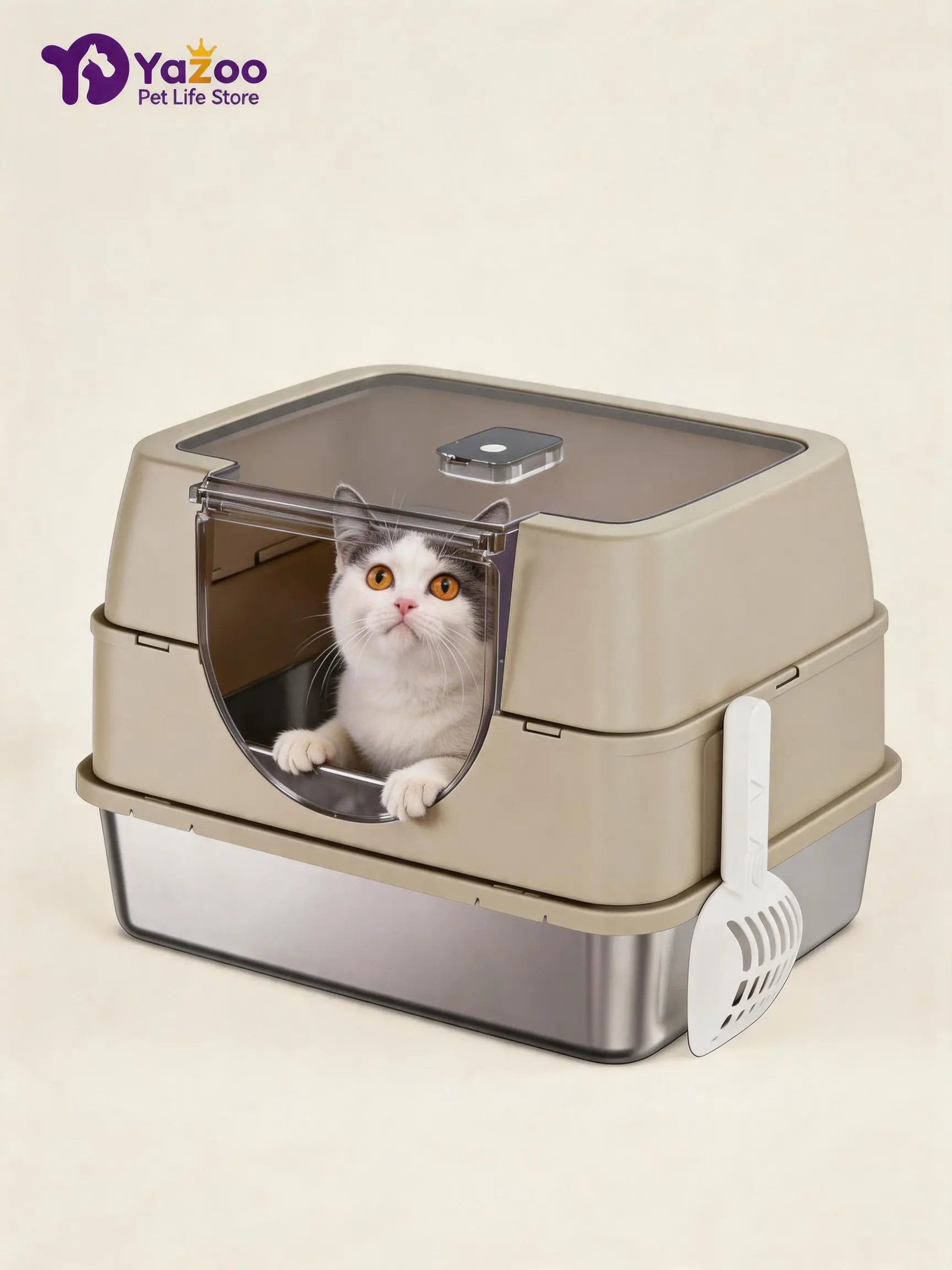 XXL Cat Litter Box Stainless Steel 40L with Lid, XL Large Metal Litter Box High Sided Design,Anti-Urine Leakage, Include Cat Mat & Litter Scoop, Never Absorbs Odors, Easy Cleaning, Non-Sticky#Summervibes #petlovers
