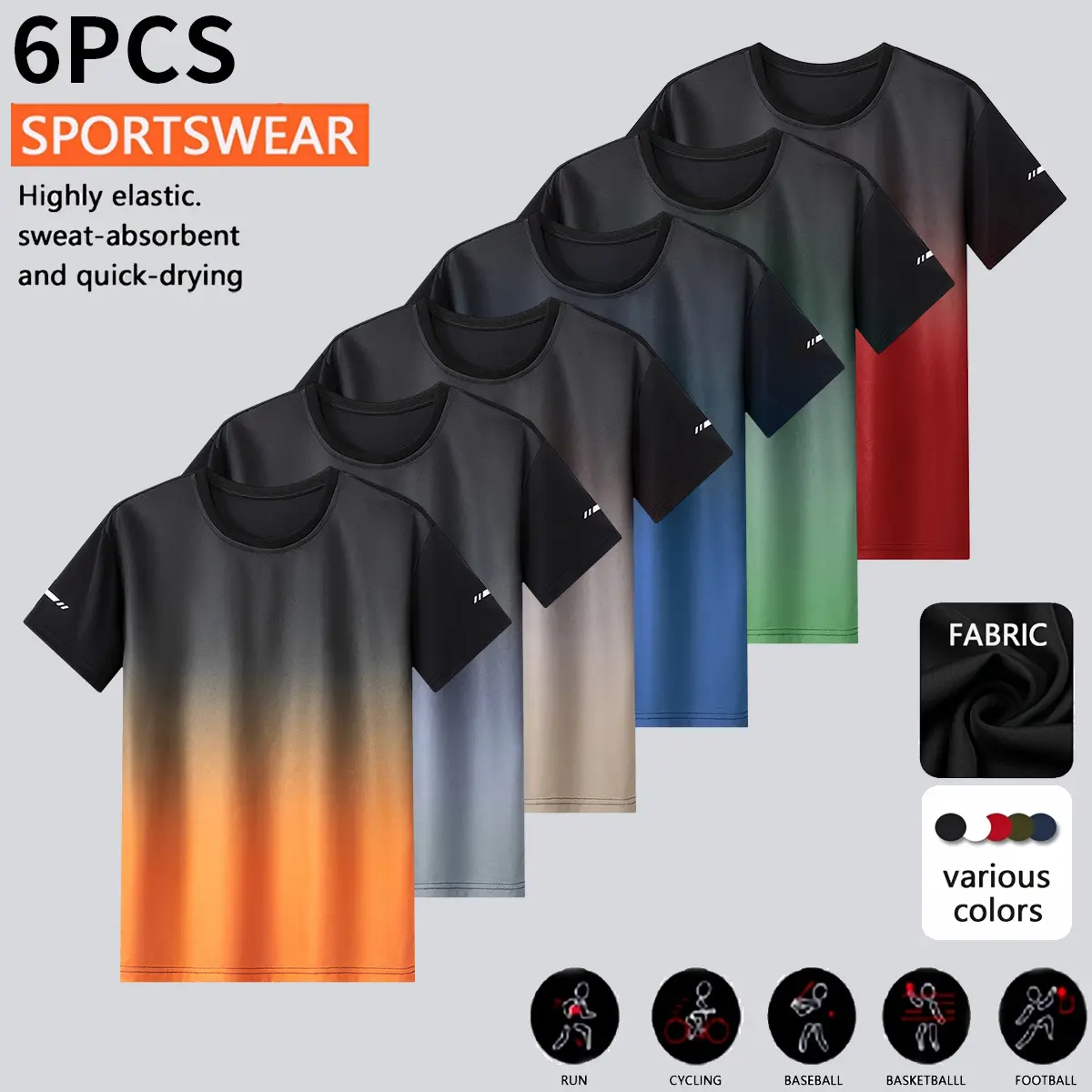 Summer clothing, running sport T-shirts, gradient short-sleeved tops with moisture-wicking and quick-drying functions, suitable for fitness, casual wear and hiking. Available in various colors, they are a great gift choice for men.