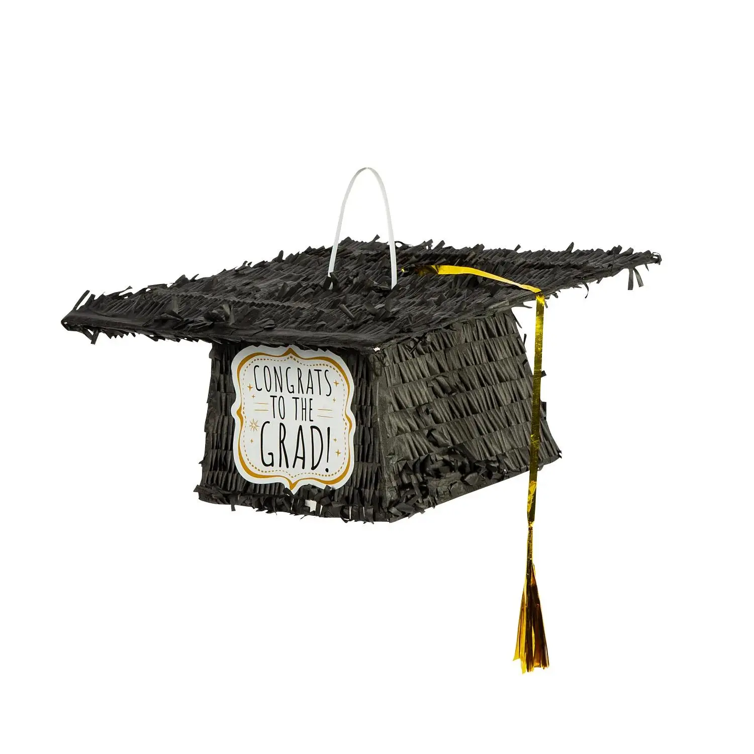 12 1/2" x 5 1/2" Congrats to the Grad Cap Black Papier-Mâché Piñata