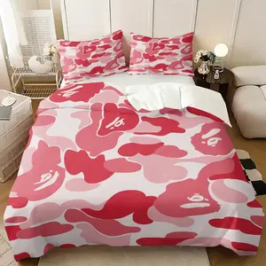 APE Pink Camouflage Camo Print Themed Decorative Duvet Cover Set, Including 1 Duvet Cover & 1-2 Pillowcases, Soft Microfiber, Soft Comfortable Bedding Gift for Streetwear Fans, Street Fashion Trend Bedroom Decor