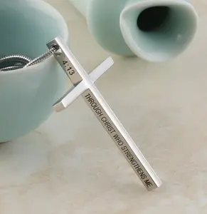 Cross Necklace for Men Inspirational Bible Verse Cross Pendant Stainless Steel Cross Chain 22inch Christian Jewelry Meaningful Religious Gift for Boys