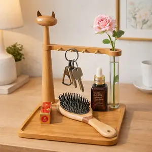 Cat-Shaped Wooden Storage Rack, Desktop Organizer, Cosmetic Display Shelf, Multi-Functional Home Office Holder, Space-Saving Design, Desk Accessories, Desktop Accessory, Desk Organizer Tidy