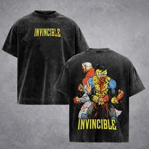 Wash Tee Invincible Invincible Mark Grayson V2 Double Printed Oversize Acid Tee TV Show Graphic Top Cotton Gift T-shirt For Comic Lover, Gift T-Shirt For Movie Lover,Nolan Grayson Vintage Shirt