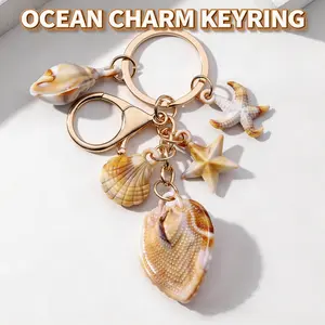 Coastal Acrylic Bag Charm Keychain - Shell Starfish Pendant, Lightweight Tarnish-Free, Women's Aesthetic Clean Girl Beach Holiday Fashion Accessory