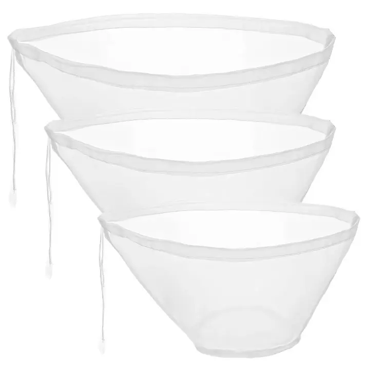 3PCS Sturdy Bowl-Shaped Nylon Nut Milk Bags, Reusable Multi-Size Fine Mesh Food Filters, Kitchen Accessories & Utensils, Hand Wash Cheesecloth Alternative for Almond Milk, Tea, Strainer Set