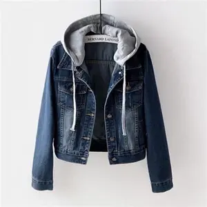 Women Denim Cost Hooded Single Breasted Button Jackets Patchwork Outerwear Cardigan Pockets High Street Warm Solid  Casual loose denim jacket dt912