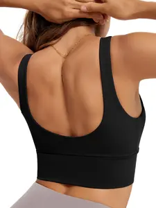 ODODOS Women's Longline V-Neck U-Back Padded Wireless Sports Bra, Breathable Yoga Wear Fitness Tank Top for Women summerwins