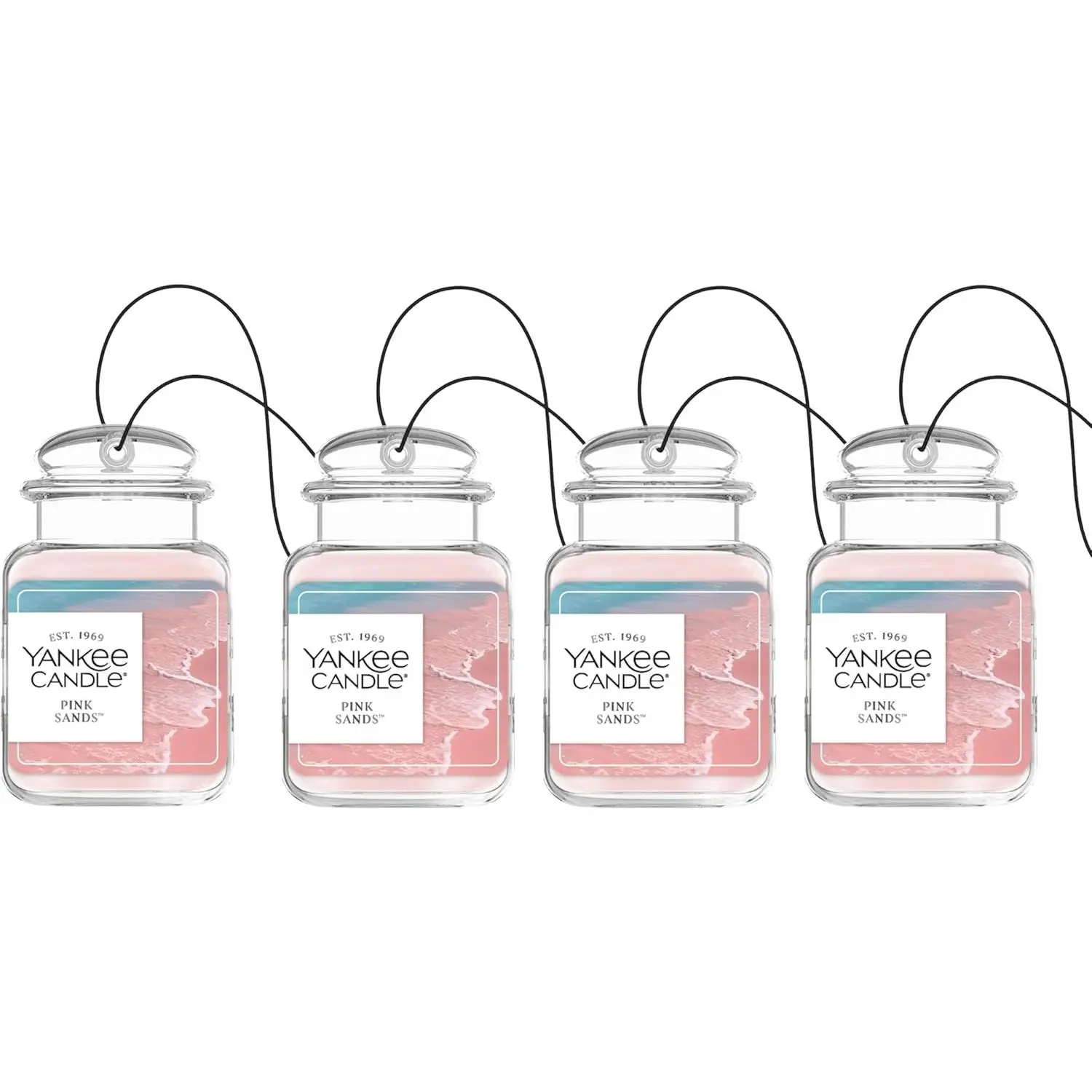 Yankee Candle Car Jar Ultimate Air Freshener, Hanging Car Freshener, Long Lasting Car Fragrance, Pink Sands (Pack of )