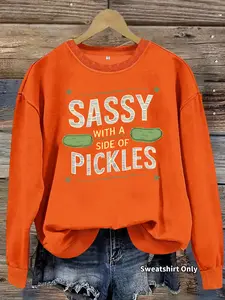 Women's Pickles Print Crew Neck Sweatshirt, Casual Long Sleeve Pullover for Daily Wear, Ladies Fall & Winter Clothes, Hoodie