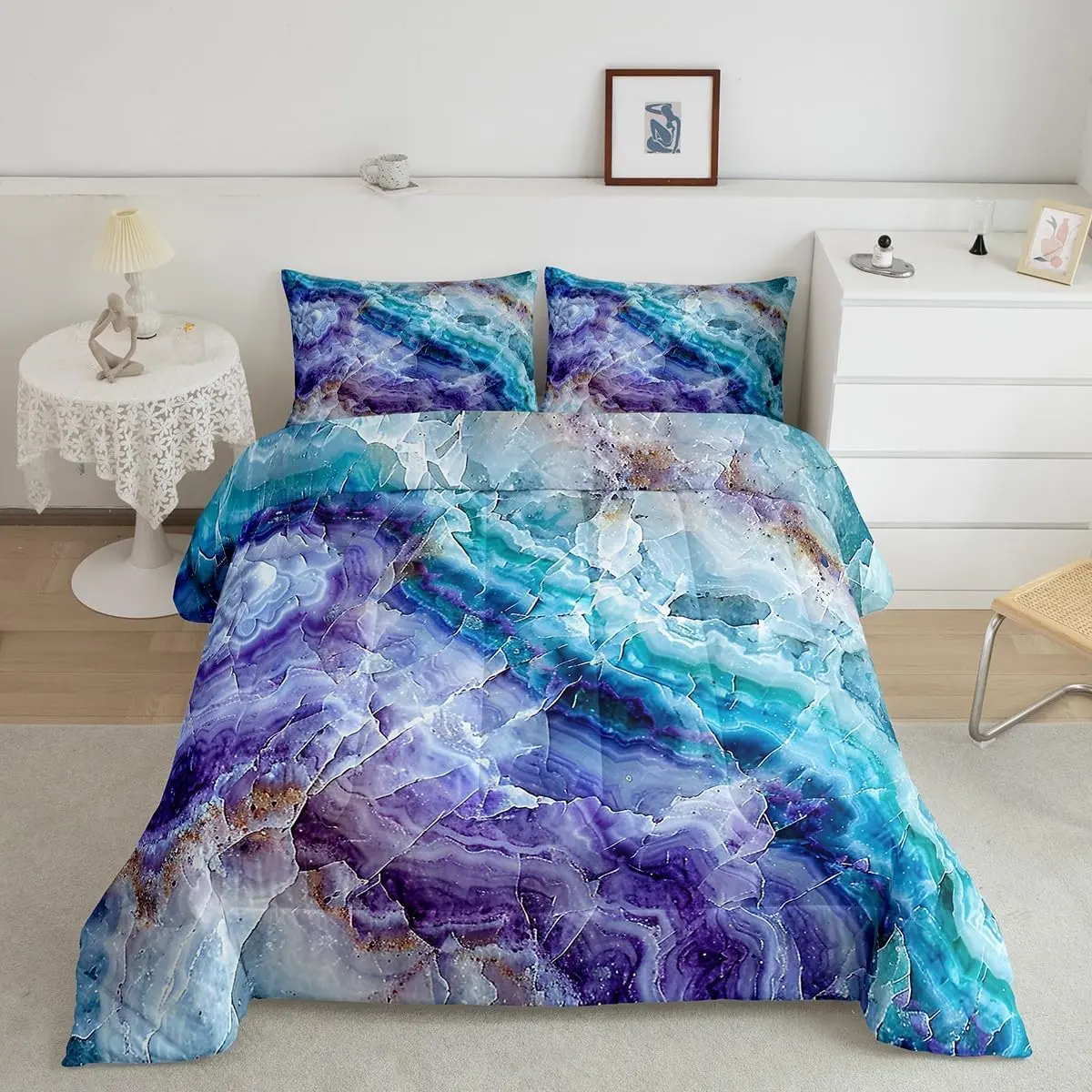 Marble Bedding Set Modern Marbling Comforter Bedroom Decor Fashion Fluid Stripes Comforter Set Purple Teal Duvet Set Quilt Set Set