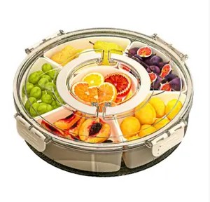 Creative Turntable Storage Organizer Rotating Snack Tray Serving Tray with Lid and Handle Snackle Box Container Removable Nut Case Round Dried Fruit Case Kitchen Utensils