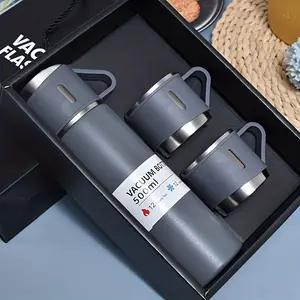 Stainless Steel Coffee Thermos Set with 3 Leak-Proof Cups, Durable Vacuum Insulated Dual-Layer Design, Portable Travel Mug, Ideal Gift for Men and Women, Stainless Steel Drinkware, Portable Vacuum Flasks