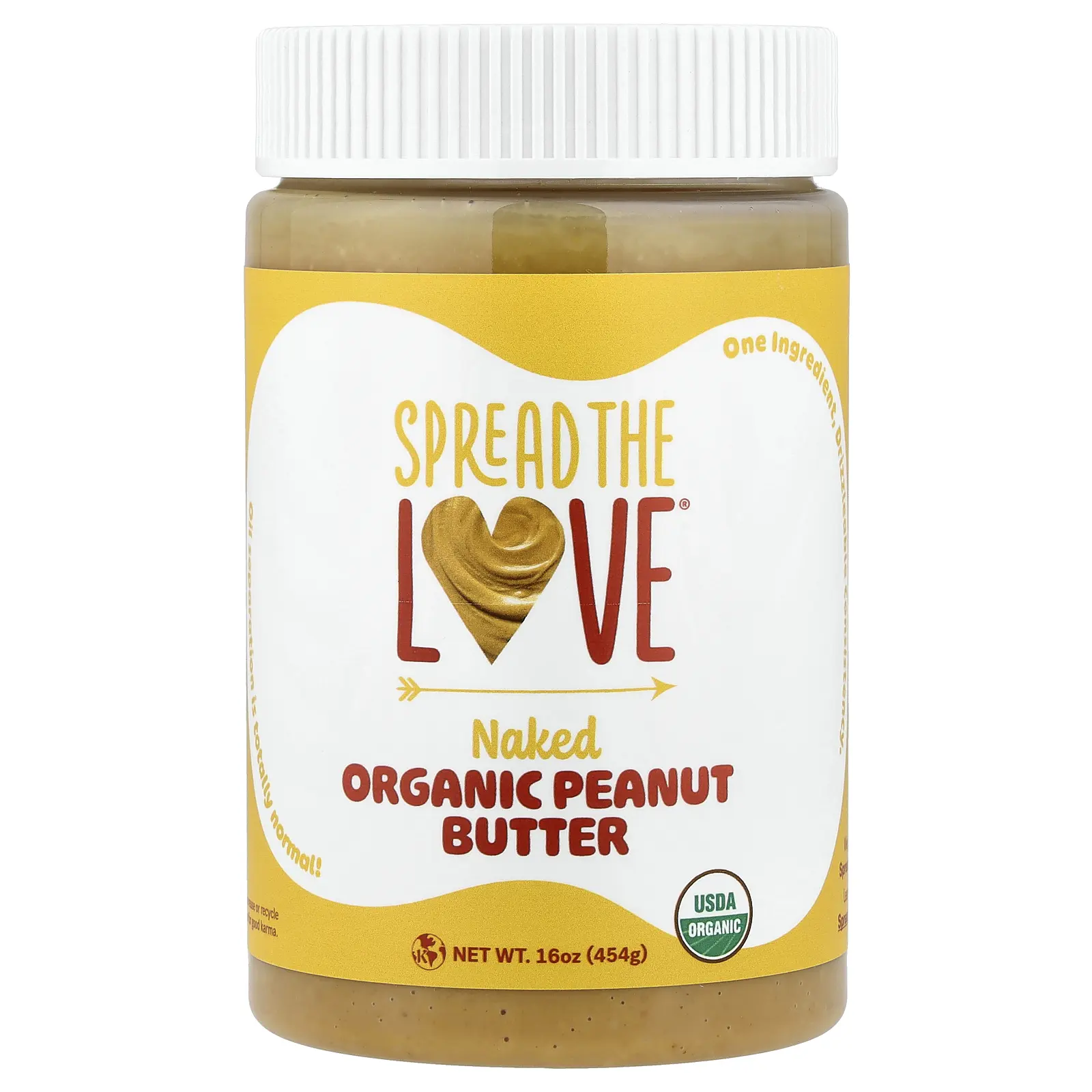 Spread The Love Organic Peanut Butter, Naked, 16 oz (454 g)