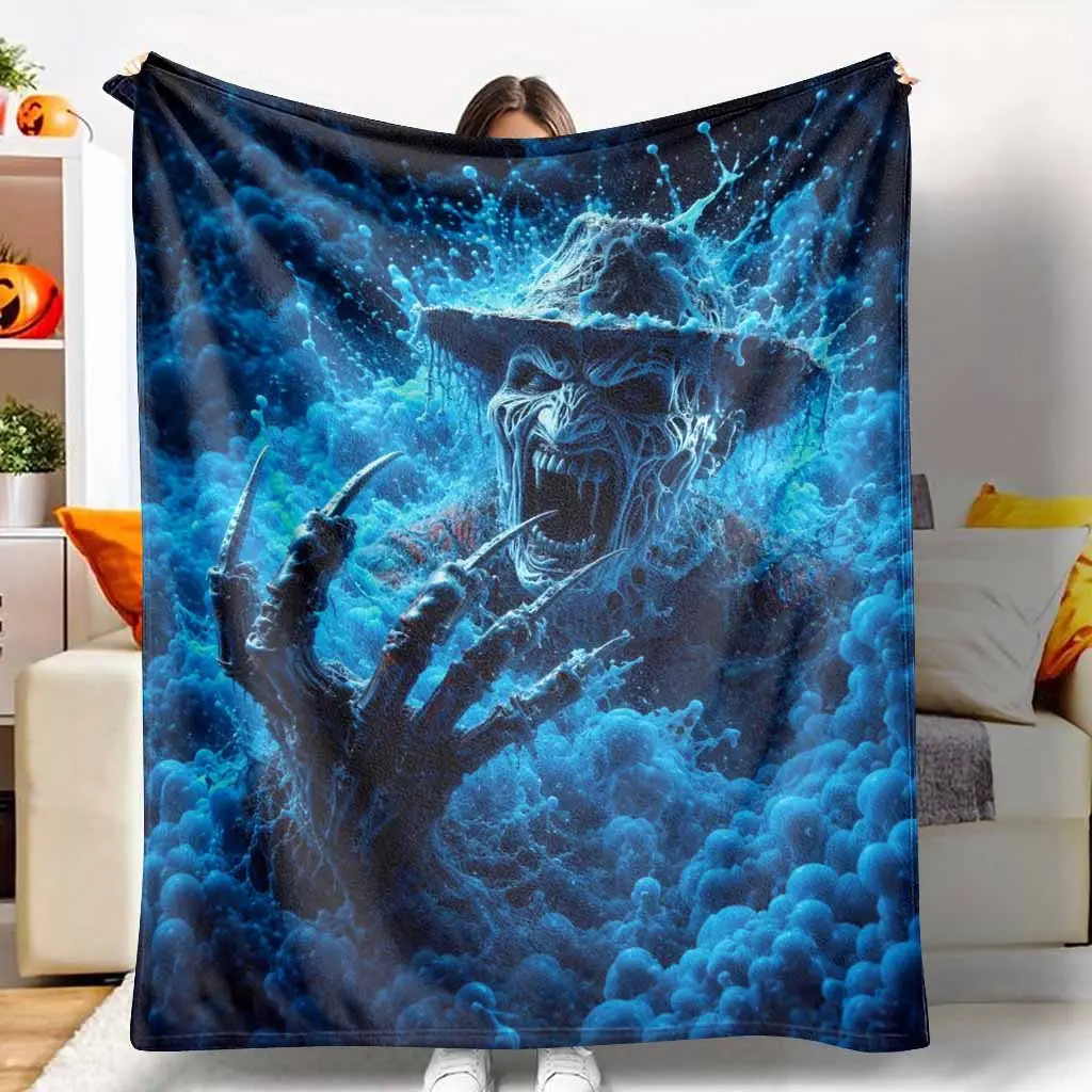Horror Nightmare Phantom Flannel Blanket Dark Monster Claw Splash Print Soft Cozy Lightweight Warm Throw for Bedroom Sofa Halloween Party Gothic Home Decor Gift