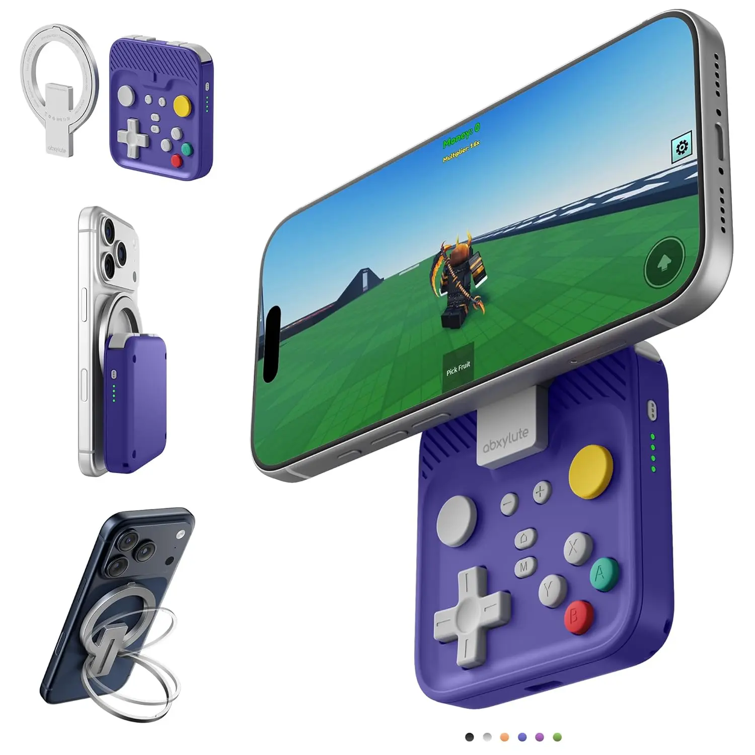 abxylute M4 Snap-On Handheld Wireless Gaming Console - Bluetooth Pocket-Sized Plastic Mini Emulator Gamepad, Delta Controller with Dual Joysticks, Turbo Mode, Magnetic Mini Game Stand, Built-In Battery for Android, iPhone, Switch 1&2, Gamer Gift (Blue)