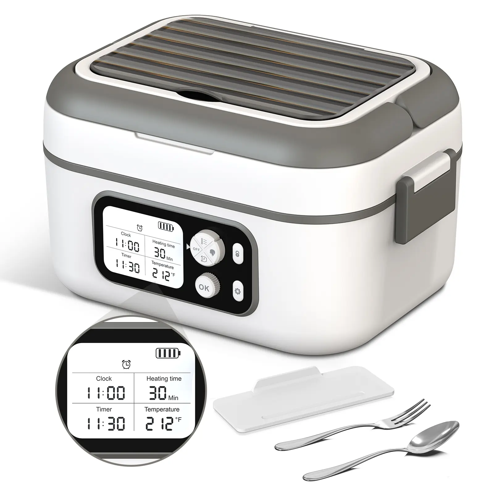 Cordless Electric Heated Lunchbox, 24000mAh Rechargeable, 1.5L Large Capacity, Smart Timer, Removable Divider, BPA-Free, Leak-Proof Lunch Boxes with Insulated Bag and Cutlery, Spill-Free Lunch Boxes, Non-Leaky Lunch Boxes