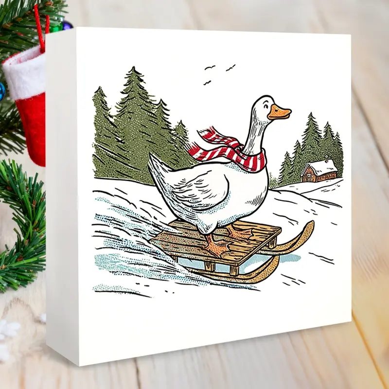 Christmas PVC Sign with Duck Pattern, Navidad Decorative Sign & Plaque, Home Tabletop Decoration, Ideal Christmas Gift