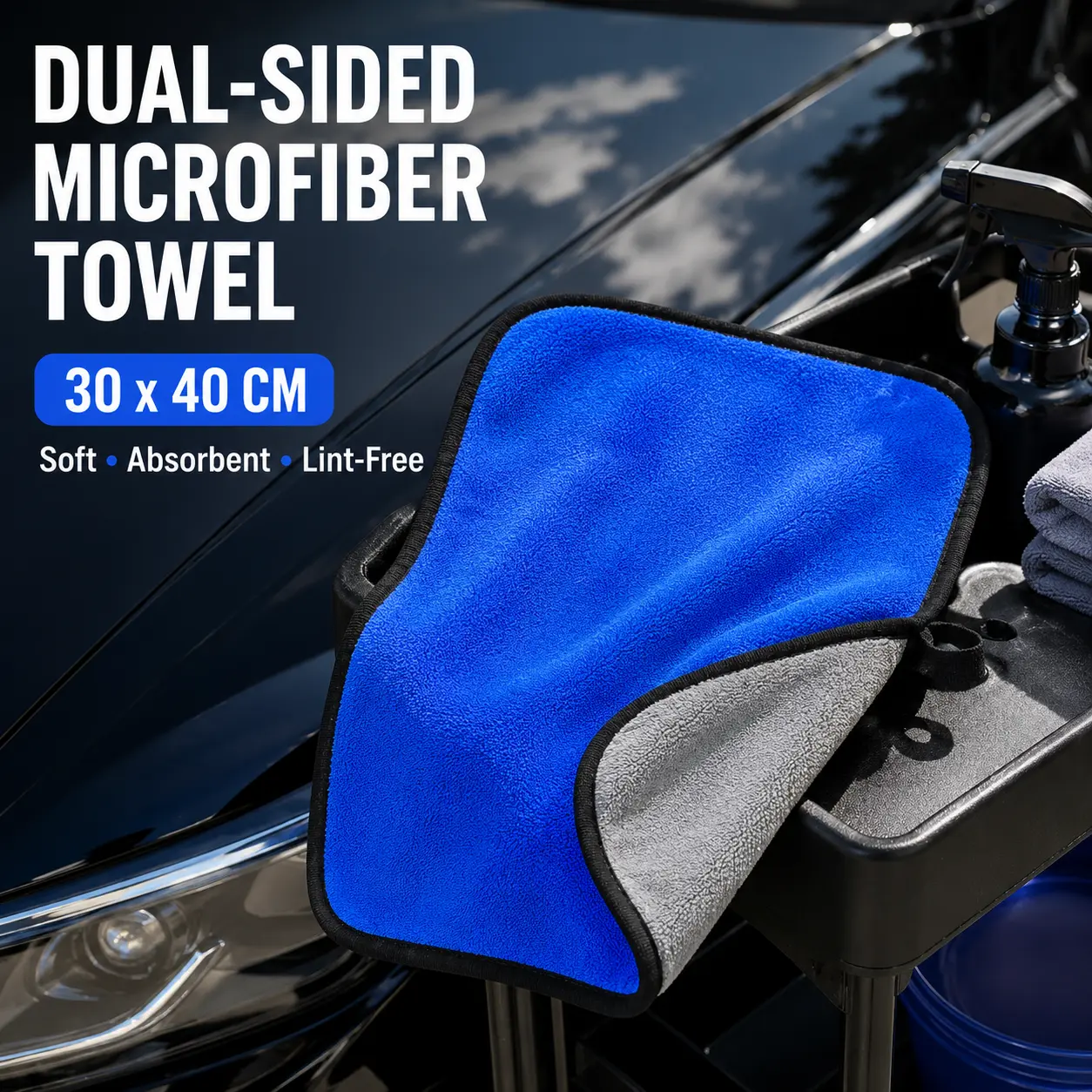 12-Pack Dual-Sided Car Cleaning Towels, 30 x 40 cm Polyester Microfiber Cloths for Washing, Drying, Polishing & Home Cleaning