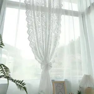 Floral Pattern Lace Beaded Curtain, Elegant French Country Style Curtain, Door Curtain for Living Room & Bedroom, Window Curtain, Bead Curtains