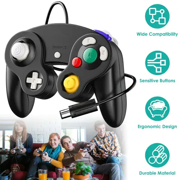 Wired Shock Game Controller Pad for Wii & Gamecube, with Turbo, Vibration, Plastic Accessories & Connecting Cable