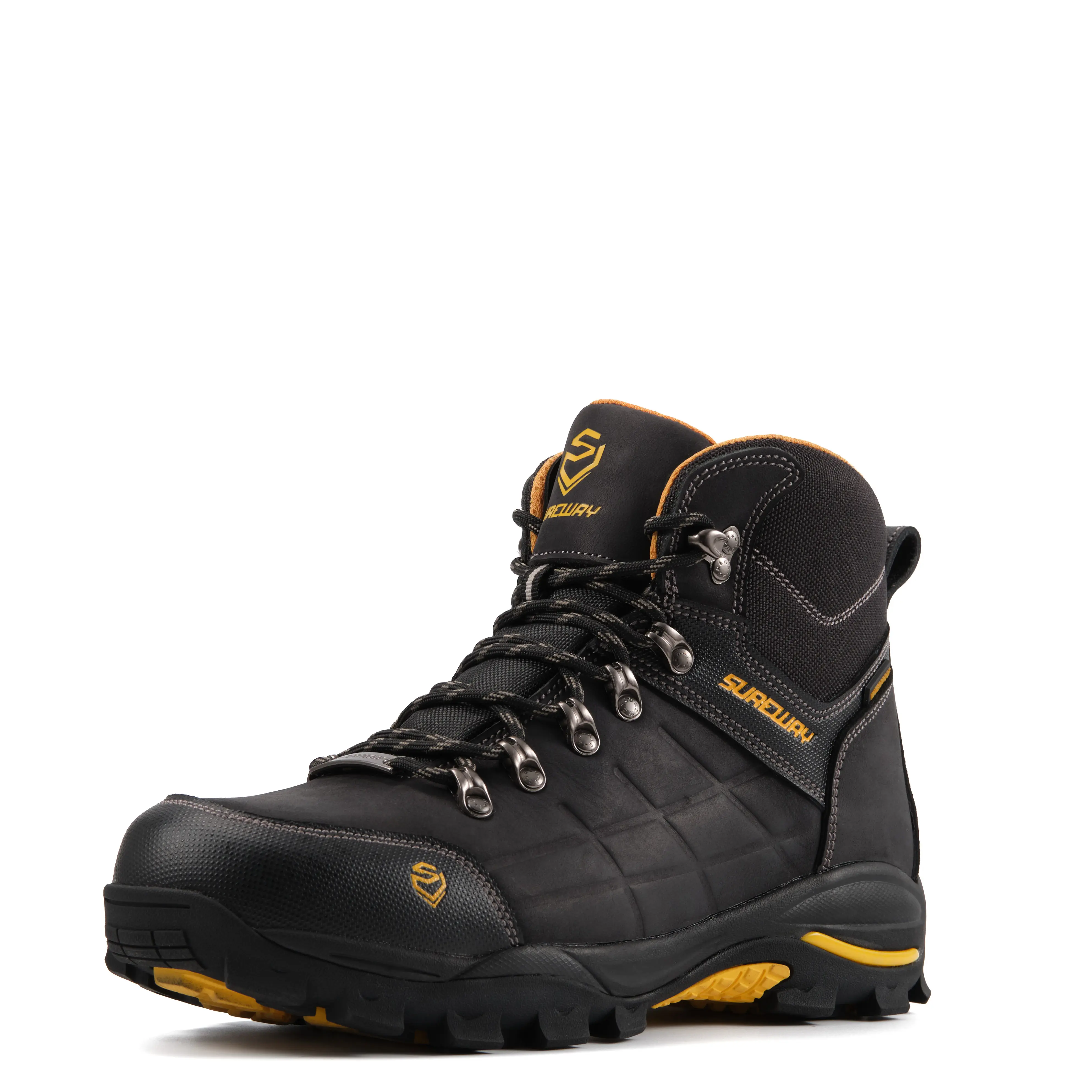 SUREWAY Men's 6" Soft/Steel Toe Lightweight Waterproof Work Boot - Leather,Lace Up,Oil/Slip Resistant Dual-Density Comfortable EH Construction Industrial Ankle Safety Men Work Boots,Roofing, Hunting