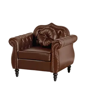 Giratree 37" Modern Upholstered Accent Chair, Mid-Century Modern Armchair Single Sofa Chair, Tufted Lounge Reading Chair with Pillow for Living Room, Bedroom, Office (Brown)