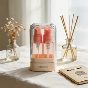 Eco-Friendly Glam 4-in-1 Square Tin Canister Travel Toiletry Bottles, Leak-Proof Refillable Dispenser Container for Outdoor Use