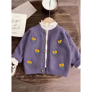 Girls' Lilac Purple Cardigan Sweater with Smiling Face & Heart Button Design - Soft Long Sleeve Blazer Jacket for,, Weddings |         Machine Washable Spring Fall Outerwear, Winter Sweater For Girls, Sweater For Little Girls, Cardigan For Teen Girls, Fal