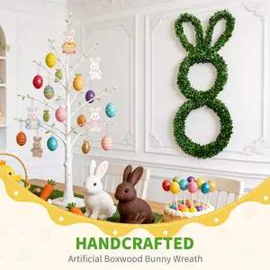 30 Inch Easter Bunny Wreath, Green Boxwood Rabbit Wreath, Minimalist Farmhouse Spring Decor, Indoor Outdoor Ornament for Door, Wall & Window, Perfect Easter & Mother's Day Decor