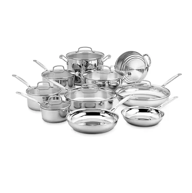 Cuisinart Chef's 17-Piece Stainless Steel Cookware Set, Pots and Pans Set with Skillets, Saucepans, Stockpot & Lids, Durable Kitchen Cookware for Home Cooking, Professional-Style Stainless Steel Construction
