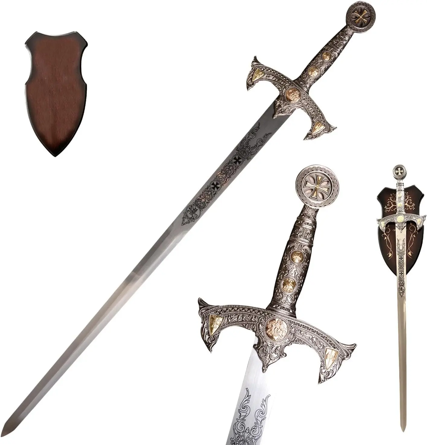 Handmade Authentic Medieval Knights Templar Sword with Leather Sheath - Wall Hanging Home Decor Collectible, Cosplay Prop & Design-Focused Gift for Him