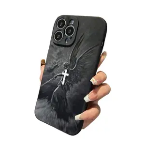Christian Aesthetics Shockproof Silicone Smartphone Case, Cross & Judgement Angel Pattern, Pocket-Friendly Full Body Casing, Gift for iPhone 17/16 Pro Max/15 Plus/14/13/12 Air Advanced, Mobile Handheld Devices Accessories