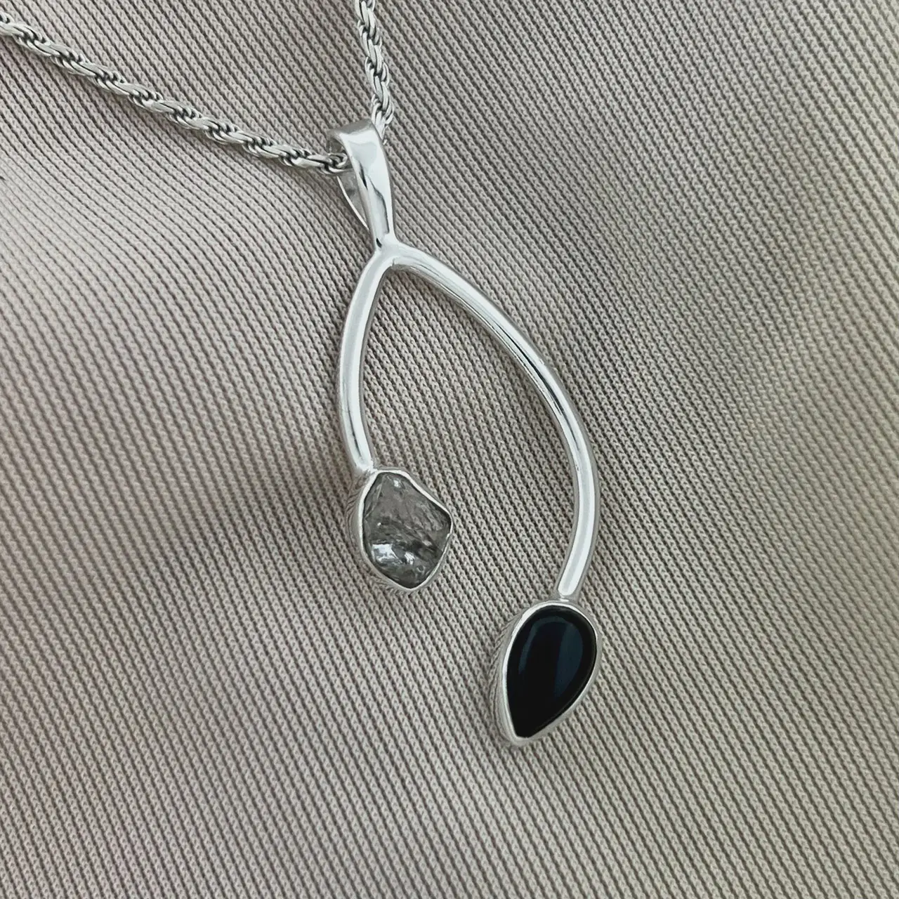 Unisex Herkimer Diamond Black Crystal Silver Pendant